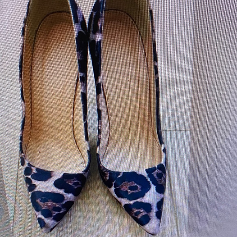 J. Crew Blue and Cream Leopard Heels